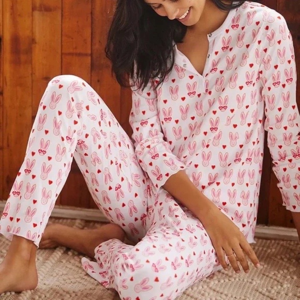 New Roller Rabbit Pink Lovestruck Pajama Set Large